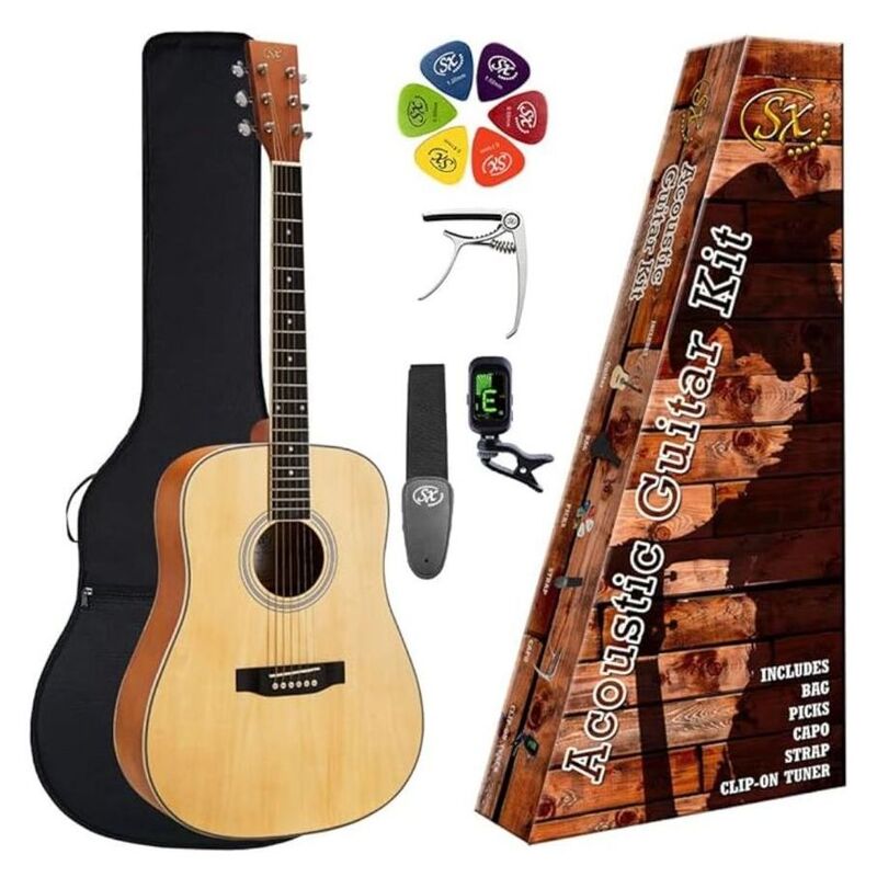 SX SD104K Acoustic Guitar Kit / Natural / includes Bag / Tuner / Strap / Capo & Picks