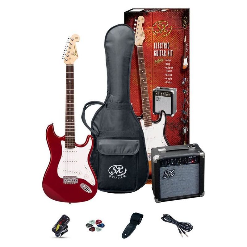 SX SE1-SK-CAR Electric Guitar Kit (Candy Apple Red) with Amp / Cable / Tuner / Strap / Picks and Bag (Amp GA1065)