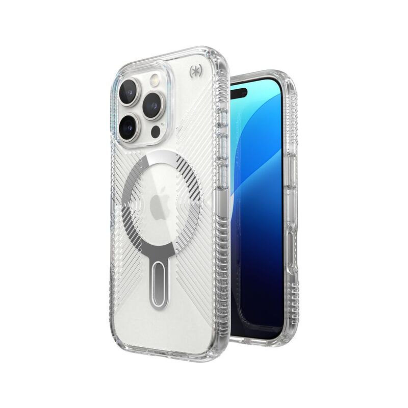 Speck iPhone 16 Pro Presidio Perfect Clear Grip Case With MagSafe And ClickClock - Clear/Chrome