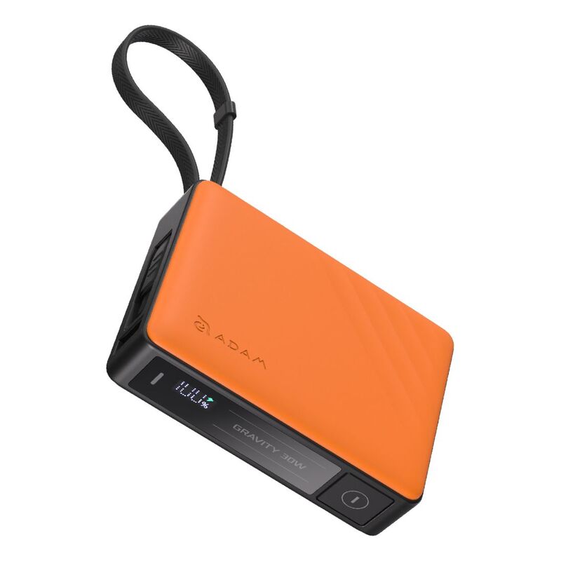 ADAM elements GRAVITY 30W Fast Charging 10000mAh Power Bank with Built-In Cable - Orange