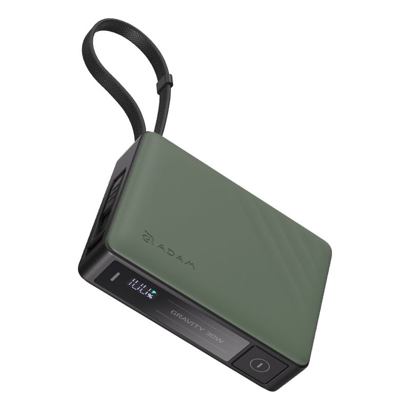 ADAM elements GRAVITY 30W Fast Charging 10000mAh Power Bank with Built-In Cable - Green