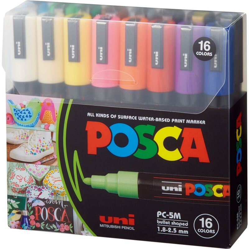 Uni Ball Uni Posca Water-Based Bullet-Tip Markers PC-5M (16 Colors)