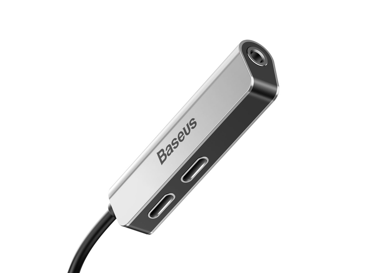 Baseus 3-In-1 Lightning Male To Dual Lightning + 3.5mm Female Adapter Silver/Black