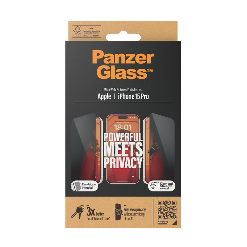 PanzerGlass Screen Protector for iPhone 15 Pro - UWF -Privacy