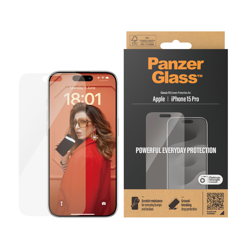 PanzerGlass Screen Protector for iPhone 15 Pro - Classic Fit