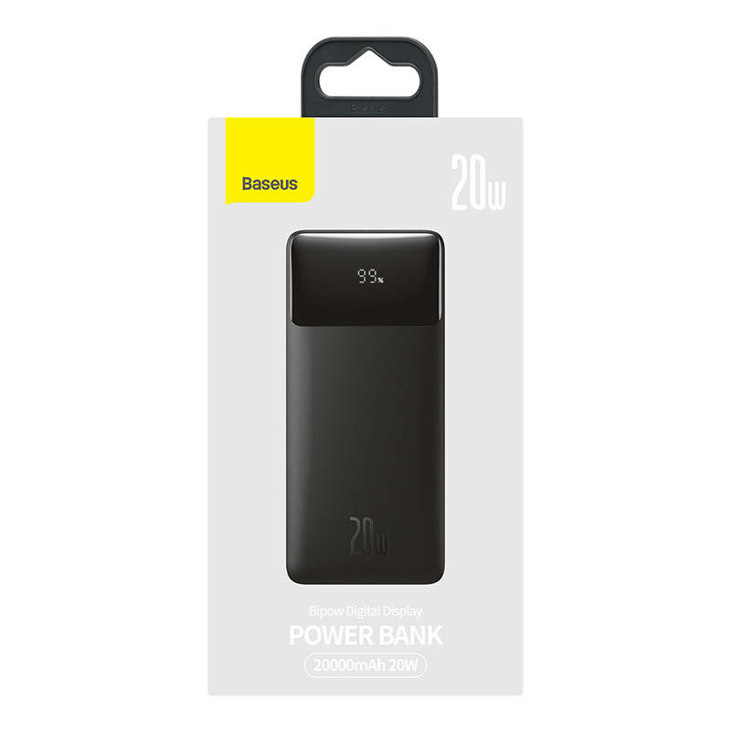 Baseus Bipow Pro Digital Display Fast Charge Power Bank 20000mAh 20W Overseas Edition - Black (With Cable)