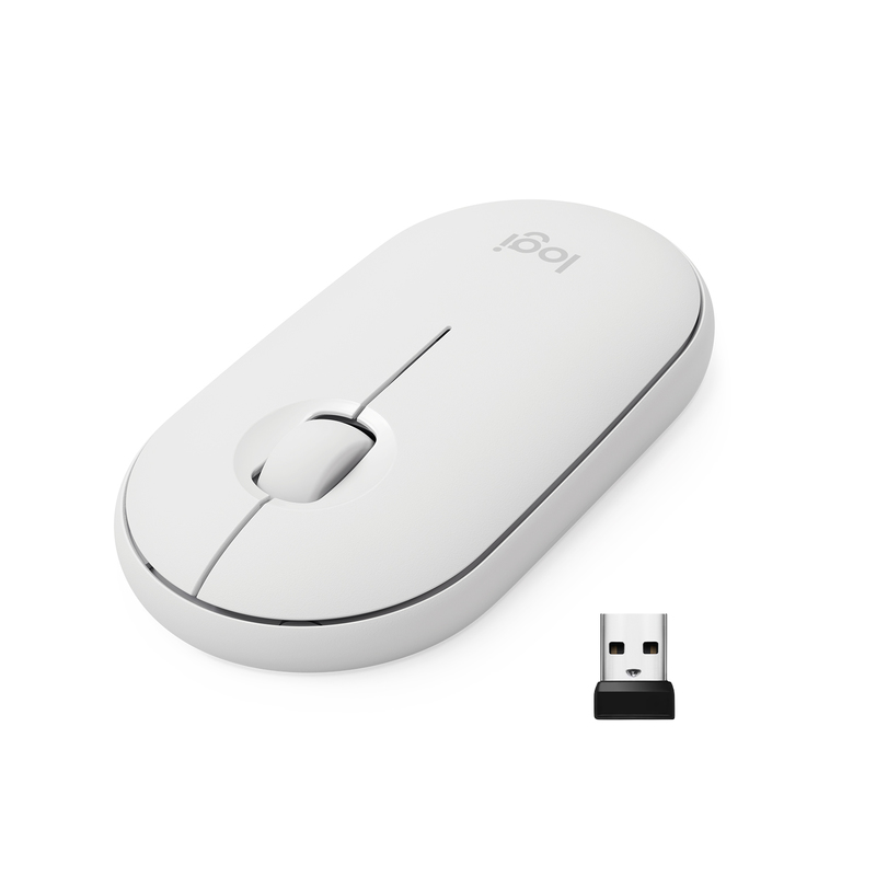 Logitech 910-005716 Pebble Wireless Mouse Off White with Bluetooth or 2.4 GHz Receiver Silent/Slim/Quiet Click for Laptop/iPad/PC and Mac